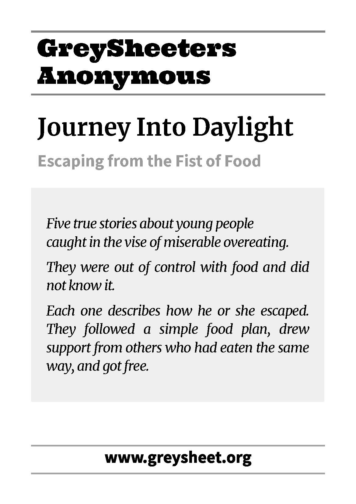 Journey Into Daylight: Escaping from the Fist of Food A4